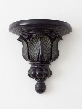 Vintage Acanthus Leaf Wall Shelf Sconce Resin Black Verdigris Florentine 11"